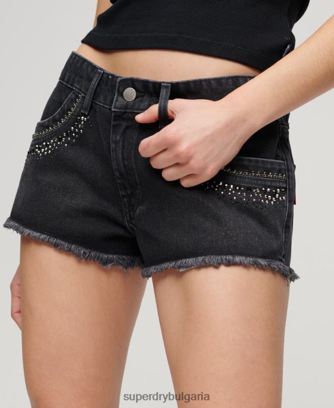 Superdry облекло N00H3112 черен Жени украсени с диаманти дънкови шорти