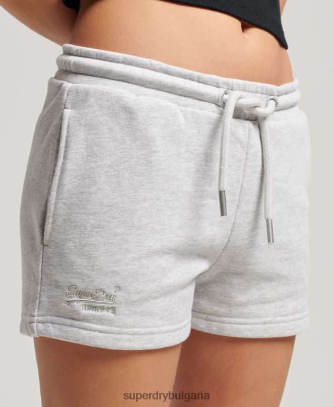 Superdry облекло N00H3118 светло сив Жени винтидж шорти от трико с бродирано лого