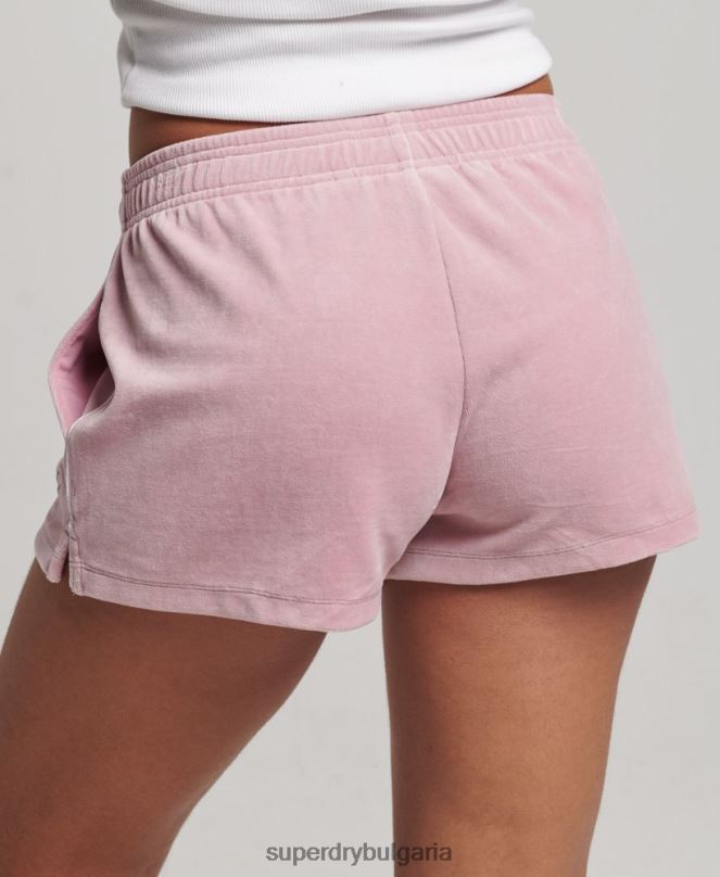 Superdry облекло N00H3120 розово Жени шорти от велур с лого