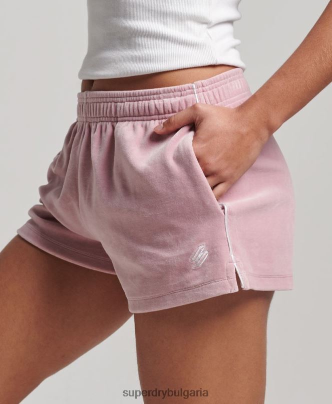 Superdry облекло N00H3120 розово Жени шорти от велур с лого