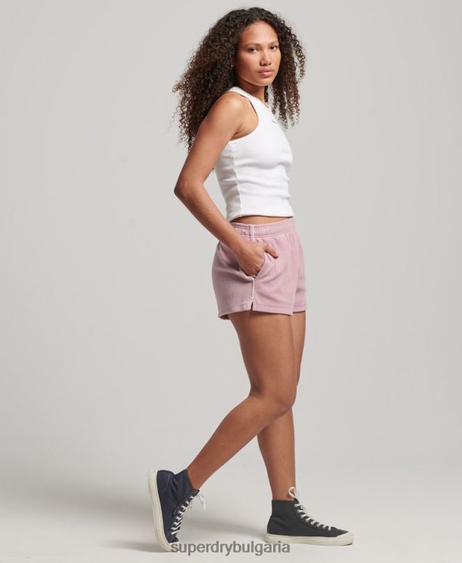 Superdry облекло N00H3120 розово Жени шорти от велур с лого