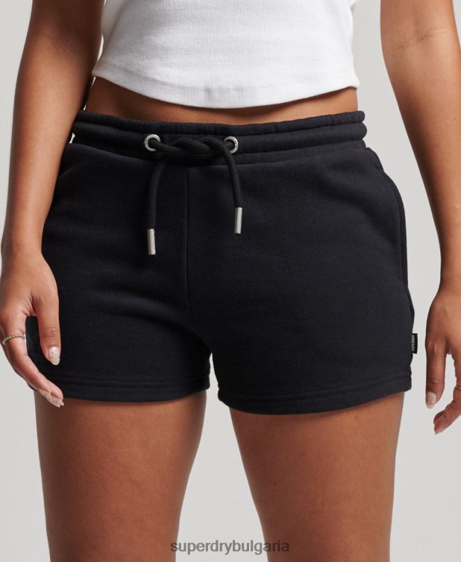 Superdry облекло N00H3125 черен Жени винтидж шорти от трико с бродирано лого
