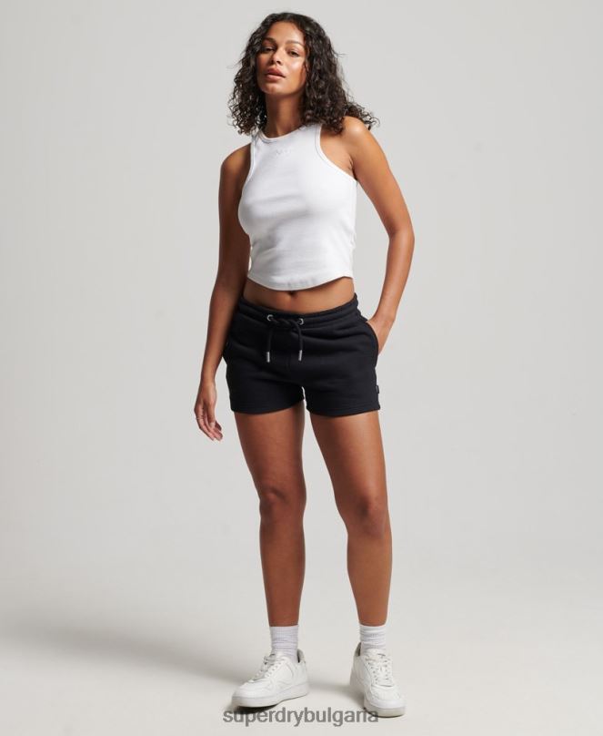 Superdry облекло N00H3125 черен Жени винтидж шорти от трико с бродирано лого