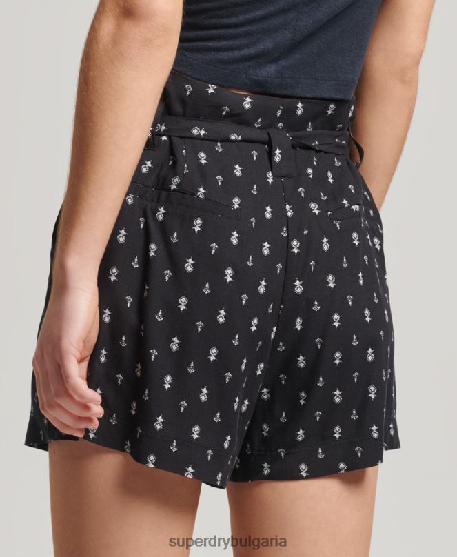 Superdry облекло N00H3130 черен Жени шорти с реколта хартиени щампи ecovero