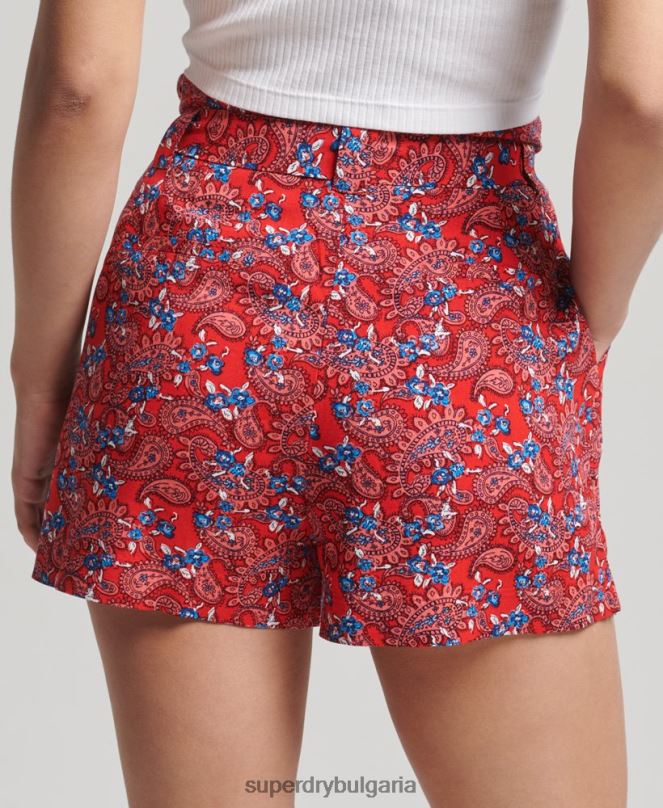 Superdry облекло N00H3137 червен Жени шорти с реколта хартиени щампи ecovero