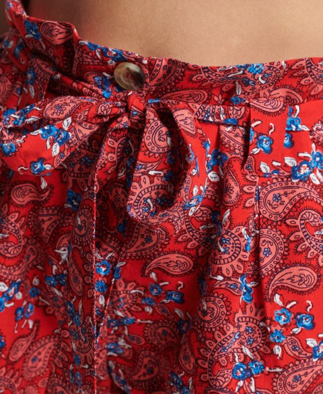 Superdry облекло N00H3137 червен Жени шорти с реколта хартиени щампи ecovero