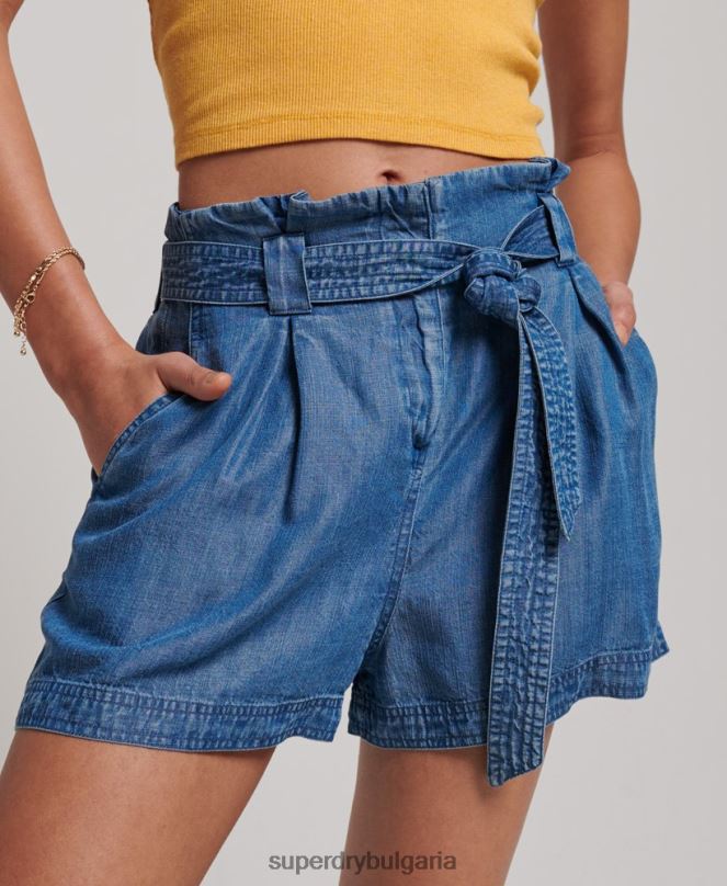 Superdry облекло N00H3139 син Жени шорти paperbag