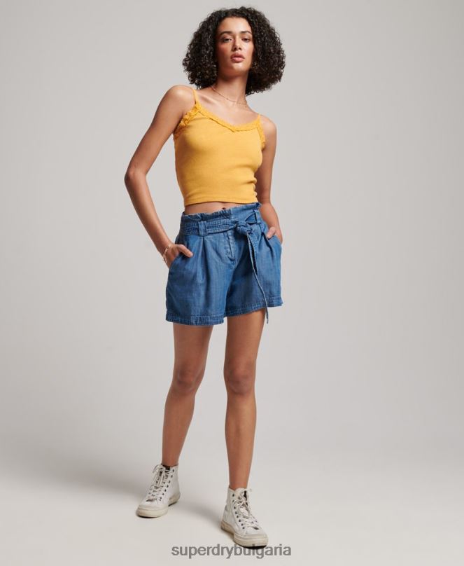 Superdry облекло N00H3139 син Жени шорти paperbag