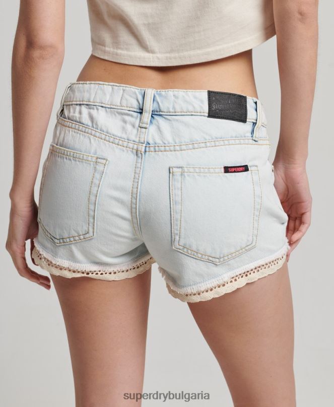 Superdry облекло N00H3144 светло синьо Жени горещи дънкови шорти