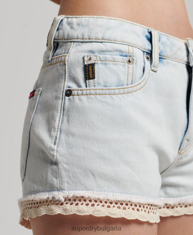 Superdry облекло N00H3144 светло синьо Жени горещи дънкови шорти
