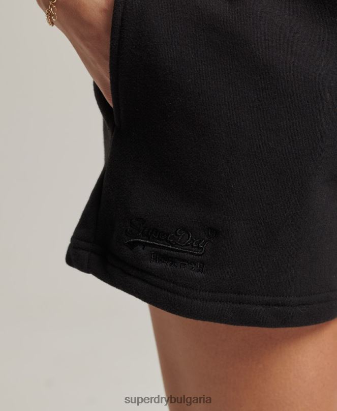 Superdry облекло N00H3150 черен Жени къси панталони от трико с ретро лого от органичен памук
