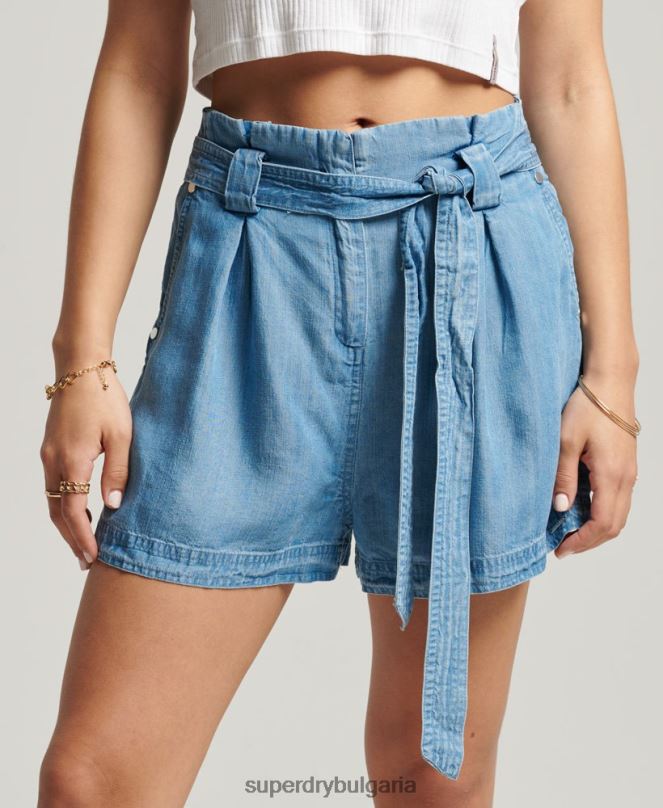 Superdry облекло N00H3151 светло синьо Жени пусти къси панталони