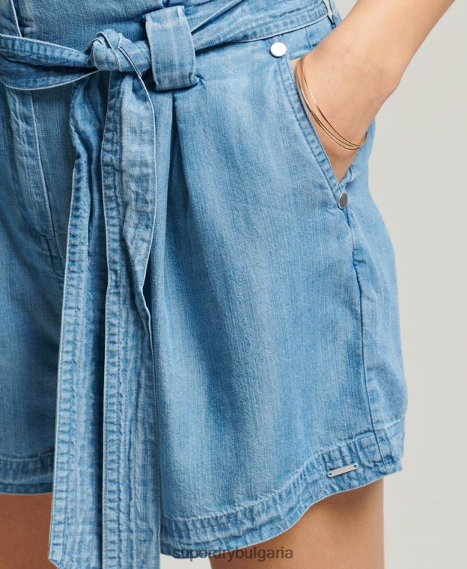 Superdry облекло N00H3151 светло синьо Жени пусти къси панталони