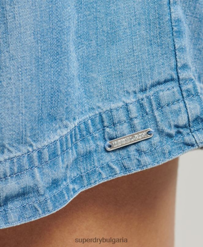 Superdry облекло N00H3151 светло синьо Жени пусти къси панталони