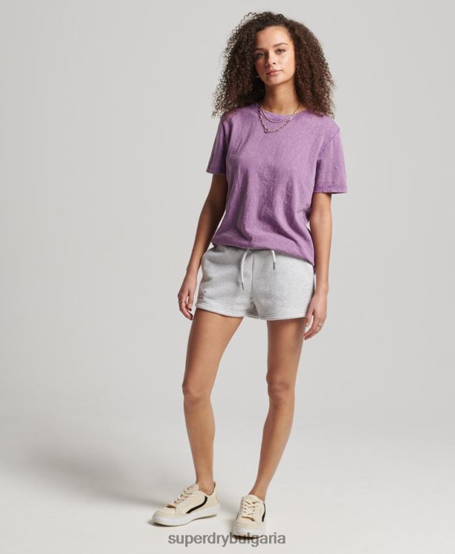 Superdry облекло N00H3153 светло сив Жени къси панталони от трико с ретро лого от органичен памук