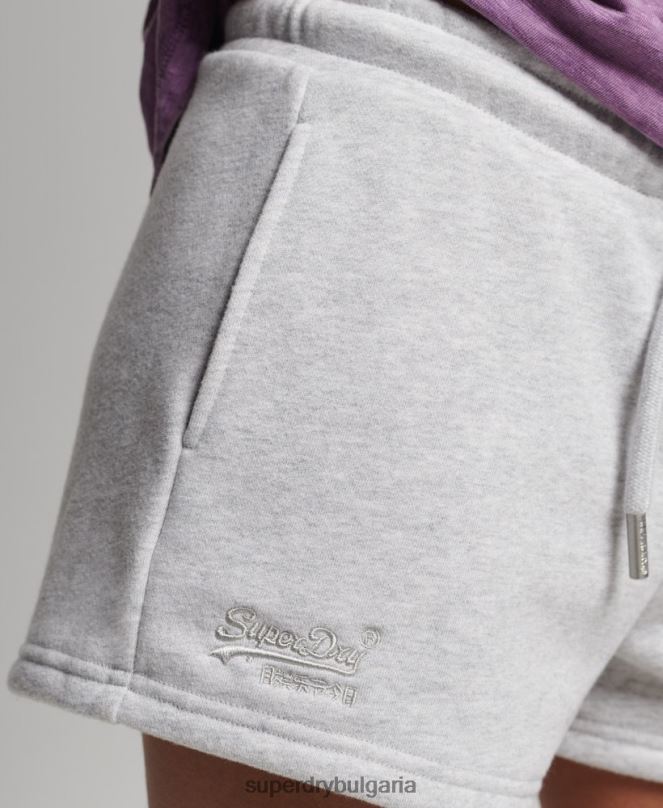 Superdry облекло N00H3153 светло сив Жени къси панталони от трико с ретро лого от органичен памук