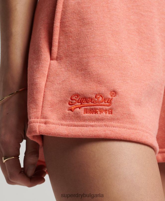 Superdry облекло N00H3155 корал Жени къси панталони от трико с ретро лого от органичен памук