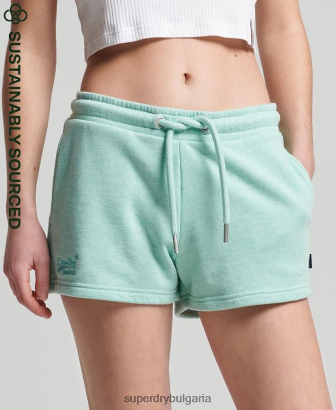 Superdry облекло N00H3156 зелено Жени къси панталони от трико с ретро лого от органичен памук