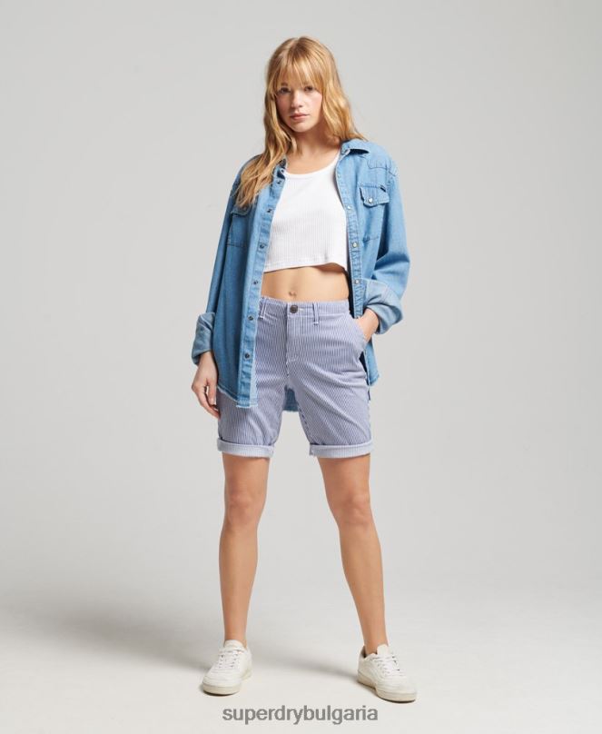 Superdry облекло N00H3161 военноморски флот Жени градски чино шорти