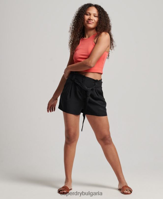 Superdry облекло N00H3164 черен Жени шорти paperbag