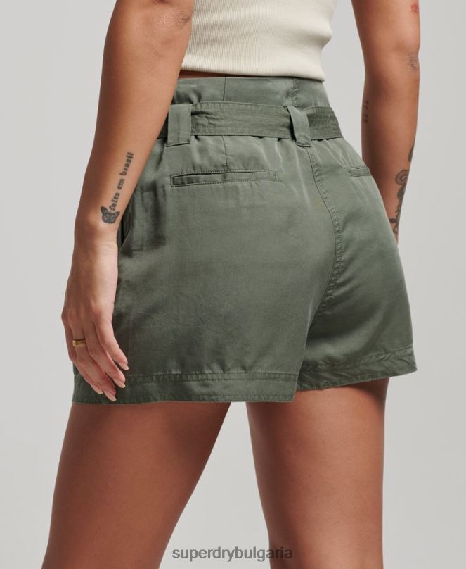 Superdry облекло N00H3166 зелено Жени шорти paperbag