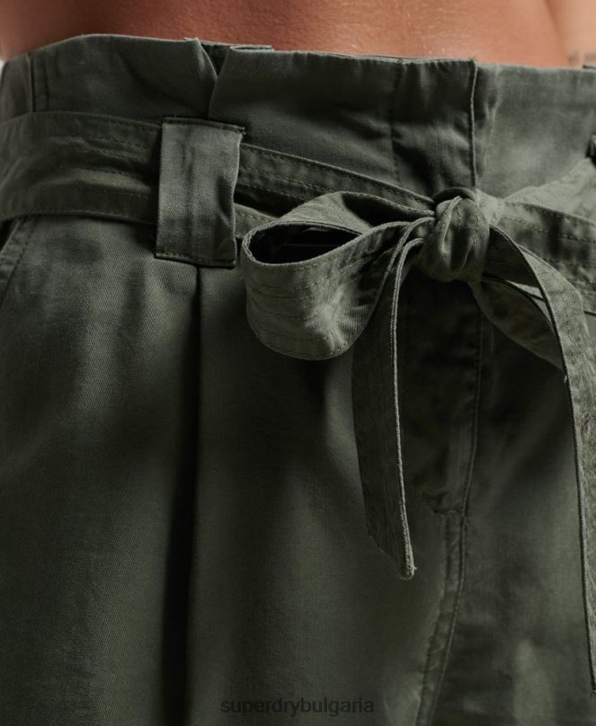 Superdry облекло N00H3166 зелено Жени шорти paperbag