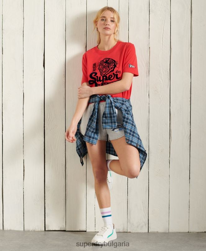 Superdry облекло N00H3172 светло сив Жени винтидж къси панталони с лого