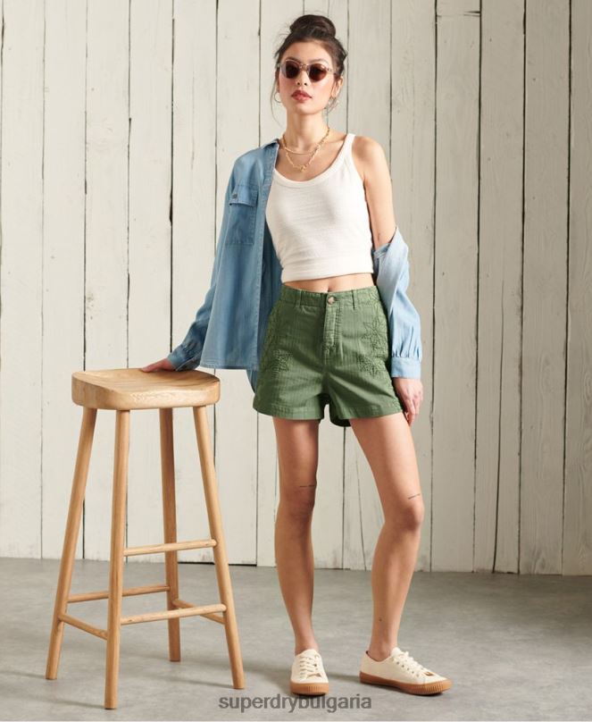 Superdry облекло N00H3175 зелено Жени шорти за умора