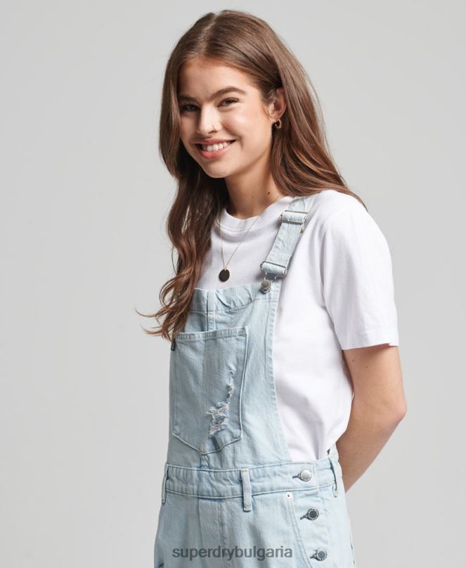 Superdry облекло N00H4099 светло синьо Жени винтидж къси панталони