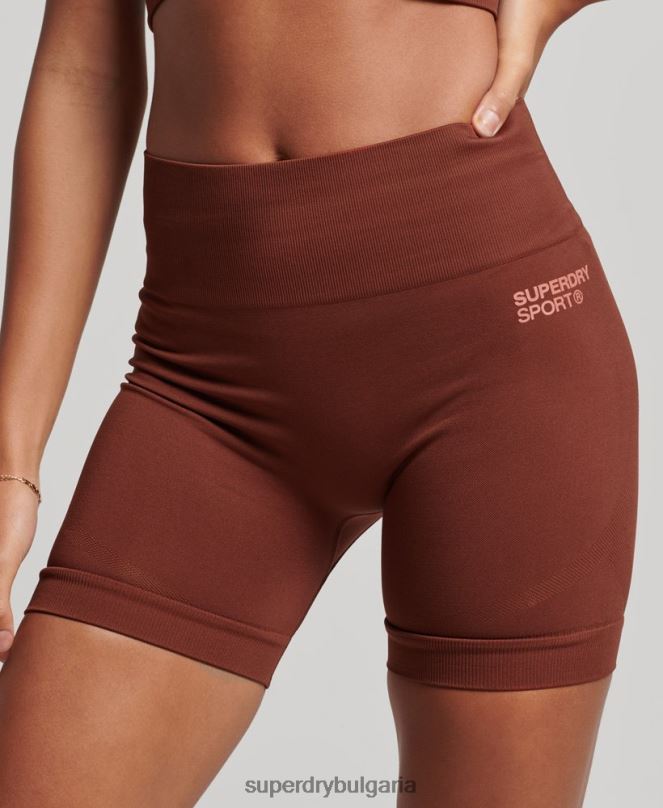 Superdry облекло N00H3124 кафяво Жени основни безшевни тесни шорти