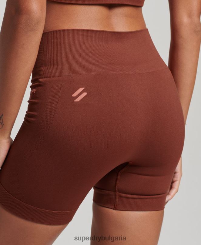 Superdry облекло N00H3124 кафяво Жени основни безшевни тесни шорти