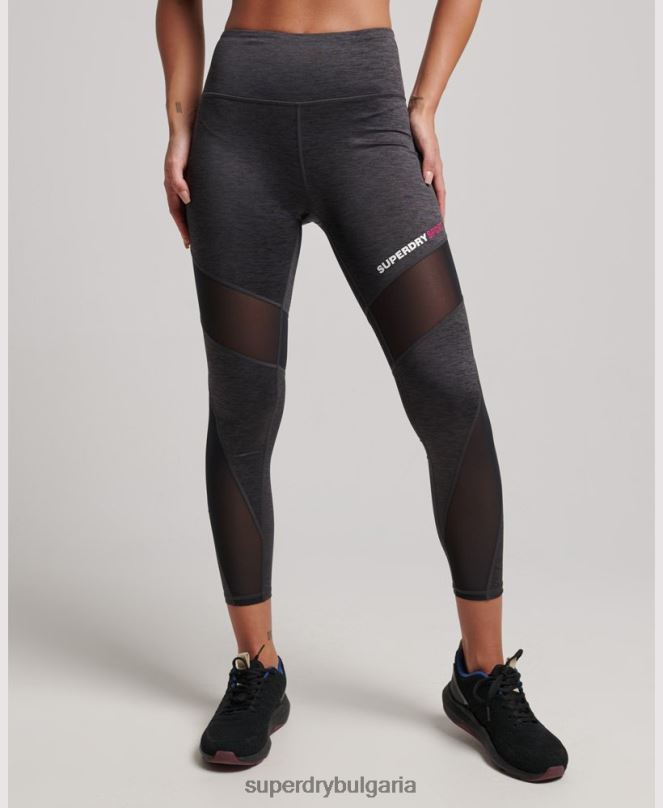 Superdry облекло N00H4041 тъмно сив Жени тренировъчен 7/8 мрежест клин