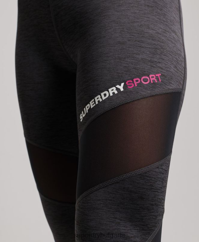 Superdry облекло N00H4041 тъмно сив Жени тренировъчен 7/8 мрежест клин