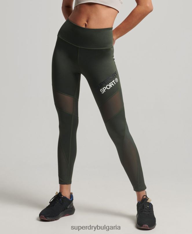 Superdry облекло N00H4078 зелено Жени тренировъчен 7/8 мрежест клин