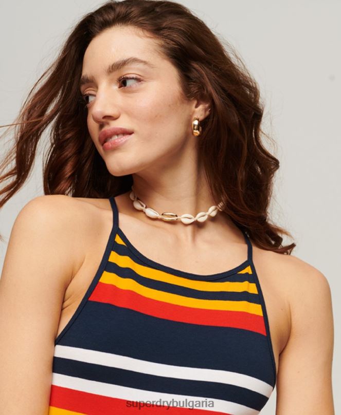 Superdry облекло N00H1984 жълто Жени миди рокля с трикотажни ленти