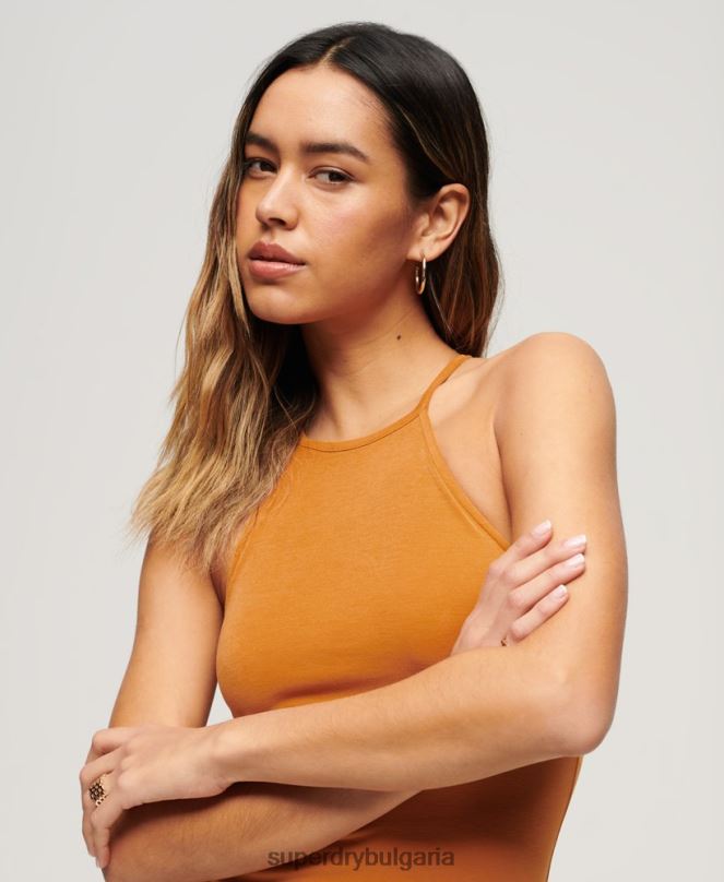 Superdry облекло N00H1999 жълто Жени мини рокля от състезателно трико с презрамки