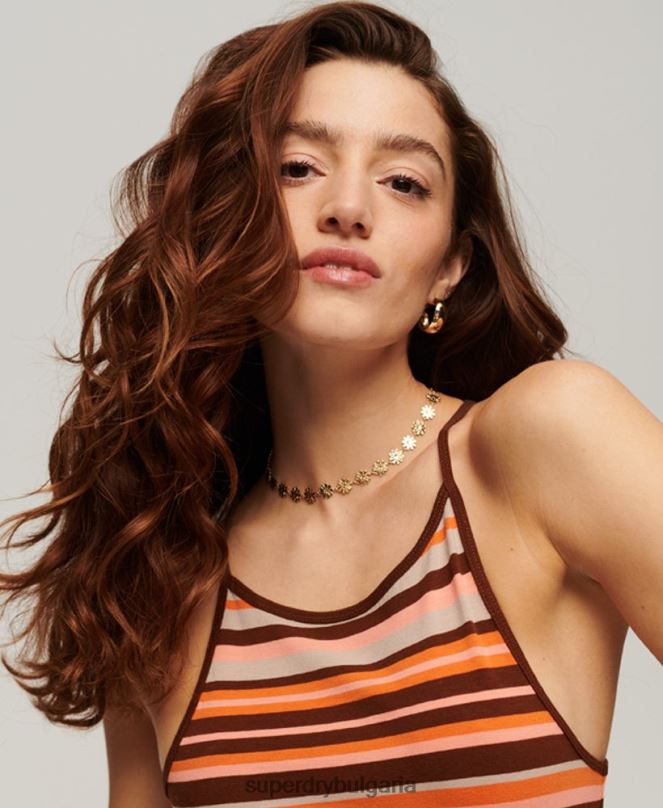 Superdry облекло N00H2046 кафяво Жени миди рокля с трикотажни ленти