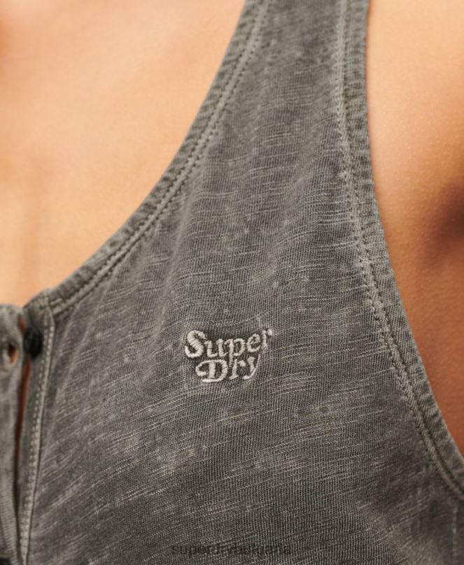 Superdry облекло N00H2139 тъмно сив Жени ретро миди рокля от трико с копчета