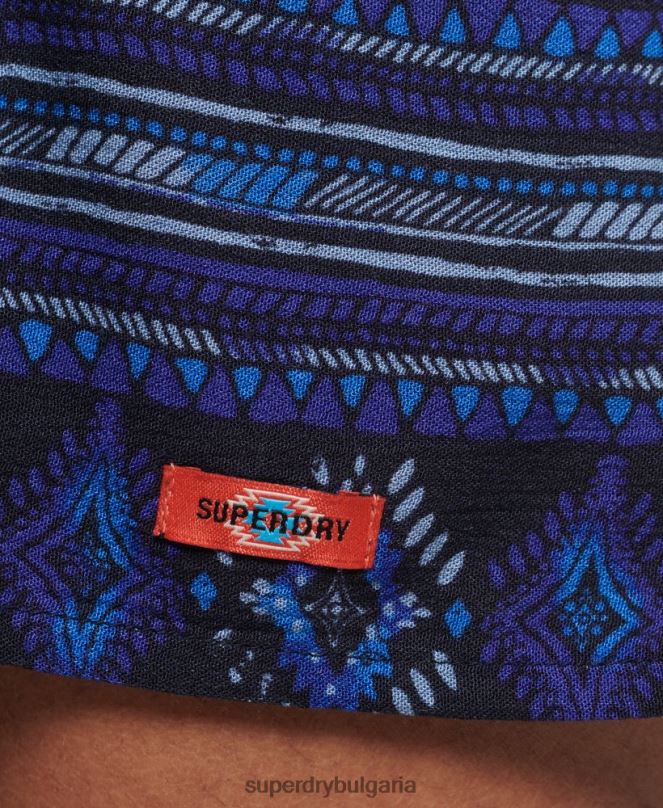 Superdry облекло N00H2182 син Жени ретро мини рокля с изрязана деколте
