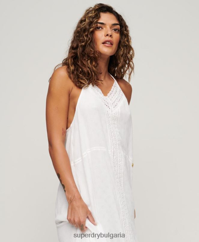 Superdry облекло N00H2213 бяло Жени макси рокля с дантела