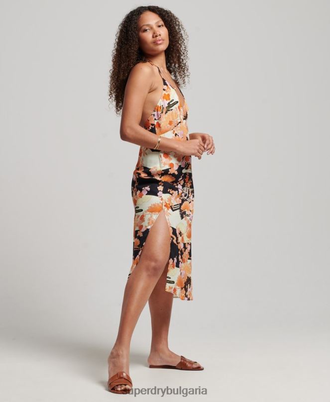 Superdry облекло N00H2369 злато Жени щампована миди рокля