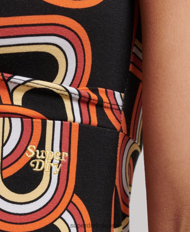 Superdry облекло N00H2384 черен Жени мини дневна рокля с принт