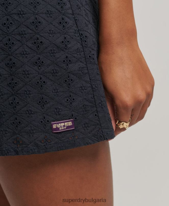 Superdry облекло N00H2387 военноморски флот Жени винтидж мини рокля broderie