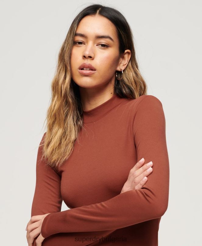 Superdry облекло N00H2393 червен Жени мини рокля от трико с фалшиво деколте