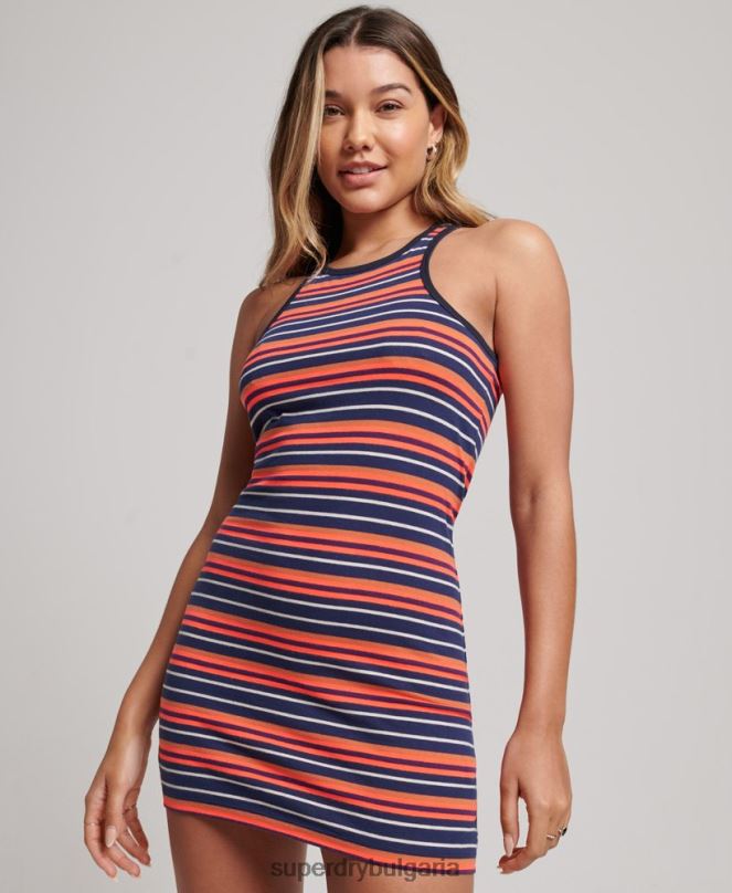 Superdry облекло N00H2399 корал Жени състезателна рокля с винтидж райе