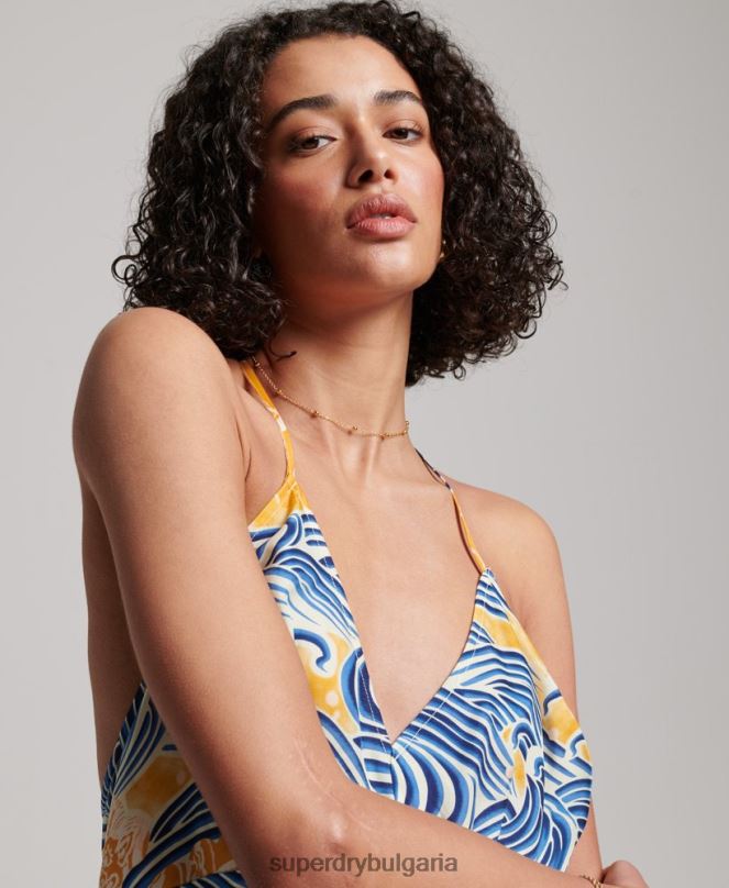 Superdry облекло N00H2405 злато Жени мини рокля с щампа