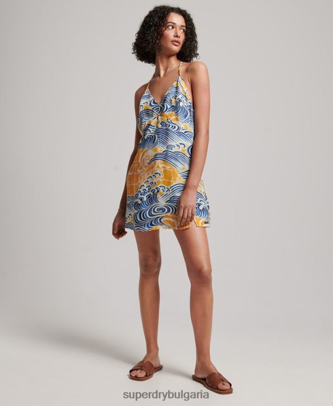 Superdry облекло N00H2405 злато Жени мини рокля с щампа