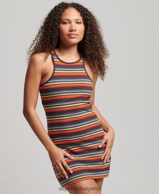 Superdry облекло N00H2406 мулти Жени състезателна рокля с винтидж райе