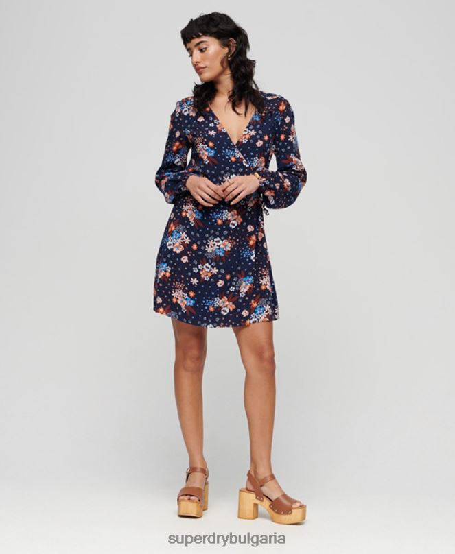 Superdry облекло N00H2411 военноморски флот Жени мини рокля с щампа