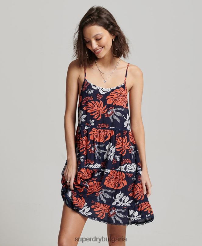 Superdry облекло N00H2417 военноморски флот Жени мини плажна ками рокля